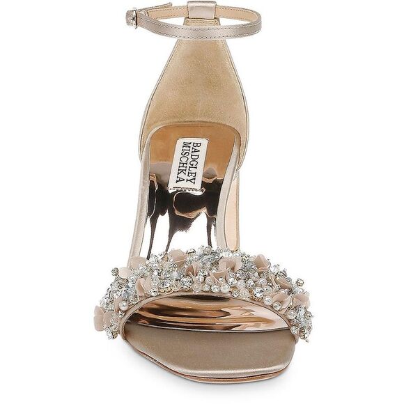 Badgley Mischka Womens Teela  Beige Sati Embellished Heels Shoes NWOB - Picture 2 of 4